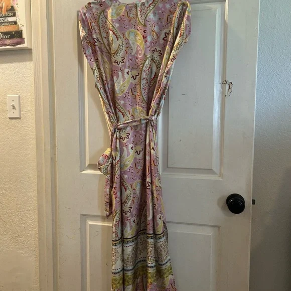 Zara Pink and Yellow Paisley Maxi Dress with Tie Waist - Picture 3 of 3